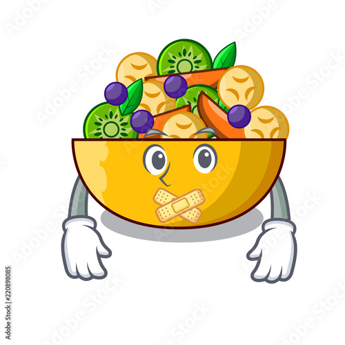 Silent dessert of fruits salad on cartoon