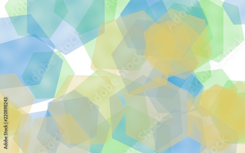 Multicolored translucent hexagons on white background. Green tones. 3D illustration