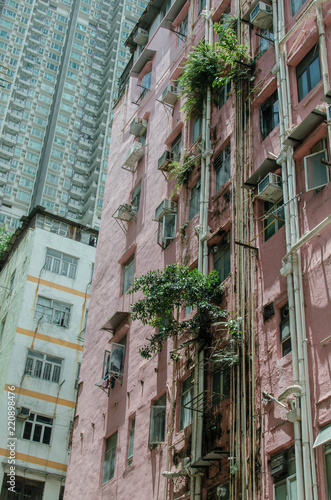 industrial background. life in big city. large houses. grey district in big city