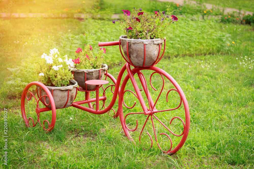 Baskets flower beds in the form of a bicycle