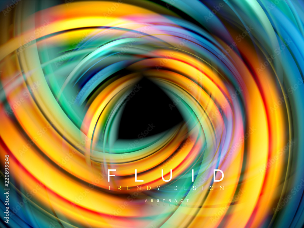Fototapeta premium Fluid smooth wave abstract background, flowing glowing color motion concept, trendy abstract layout template for business or technology presentation or web brochure cover, wallpaper