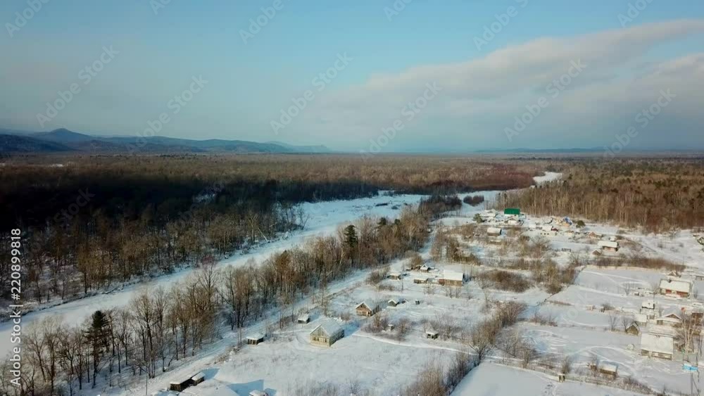Span above the winter village of Krasny Yar in Primorsky Krai Span above the winter village of Krasny Yar in Primorsky Krai