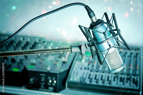 Microphone in digital studio on background