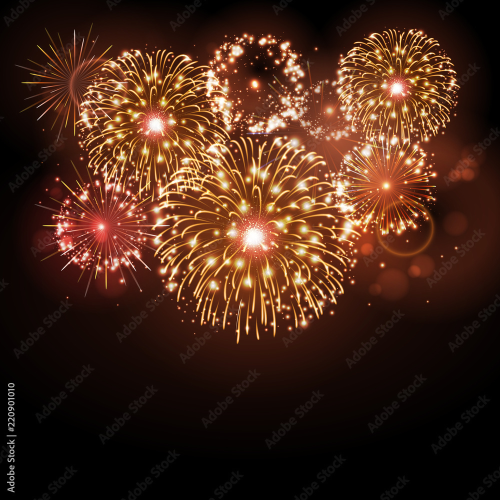 Naklejka premium Vector holiday festival golden firework. Independence day