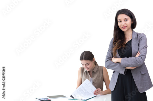 business woman boss with employee working isolated on white background