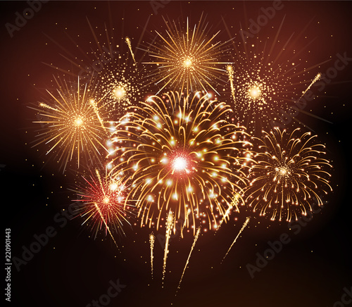 Vector holiday festival golden firework. Independence day
