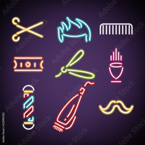 Neon light icon of barber shop, Vector, Illustration