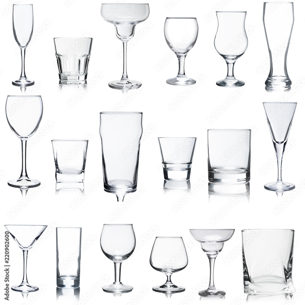 Empty glasses set on white background Empty glasses set on white background