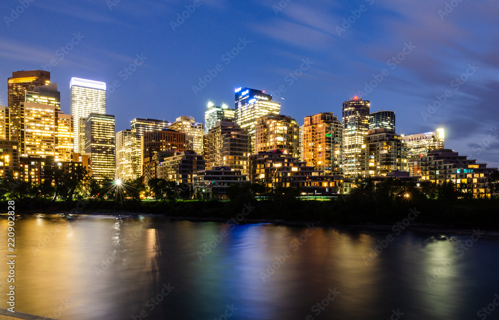 Long exposure of the Calgary skyline at night