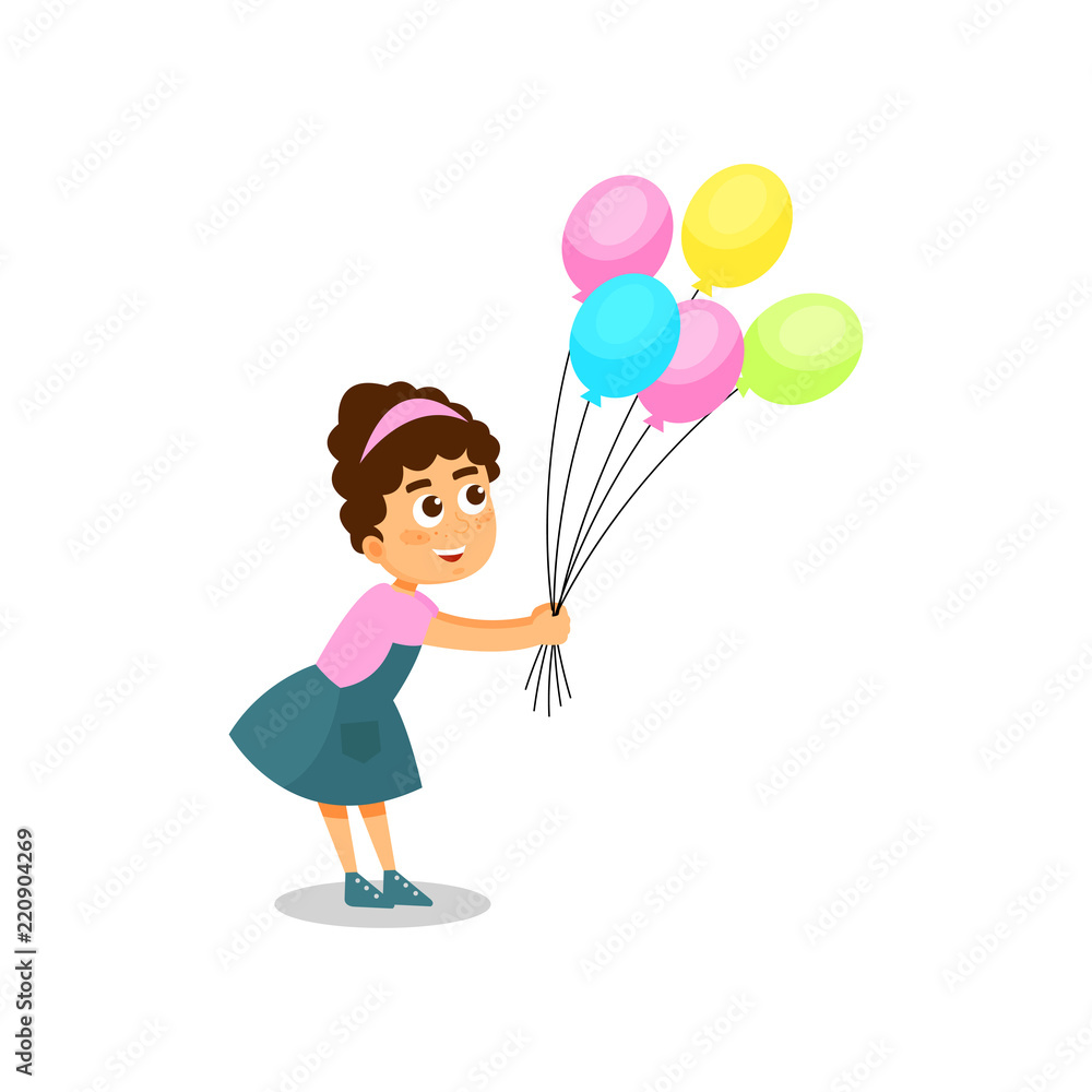 Lovely little girl with bunch of colorful balloons vector Illustration on a white background Lovely little girl with bunch of colorful balloons vector Illustration on a white background