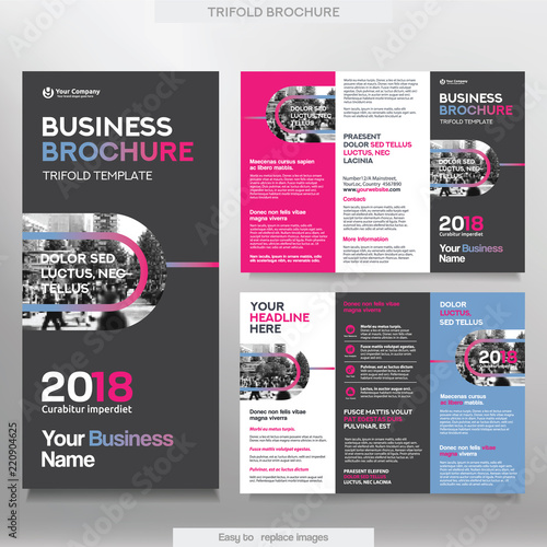 Business Brochure Template in Tri Fold Layout. Corporate Design Leaflet with replacable image.