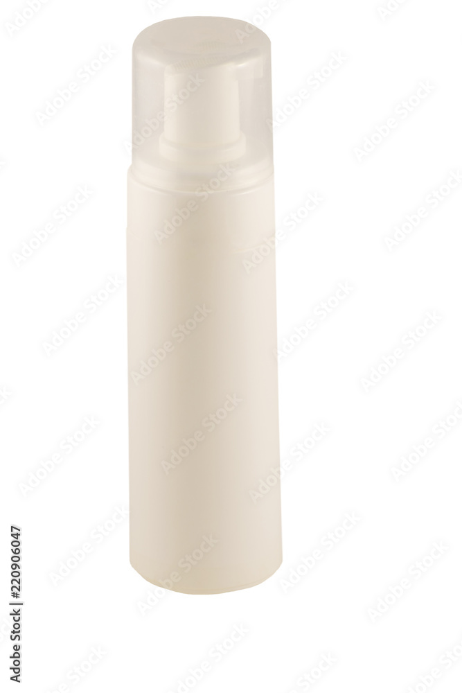 Plastic pump soap bottle without label isolated on white background. White container of spray bottle. Plastic pump soap bottle without label isolated on white background. White container of spray bottle.
