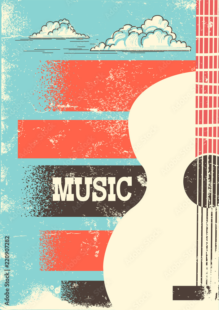 Country Music poster with musical instrument acoustic guitar.Vector  background for text. ilustración de Stock | Adobe Stock