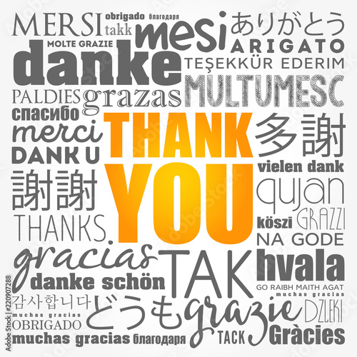Thank You word cloud in different languages, concept background