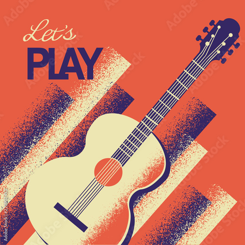 Music poster with acoustic guitar.Vector background with text