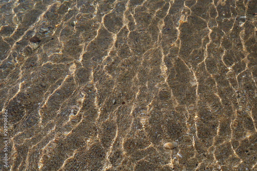 Clear transparent water background with sand Clear transparent water background with sand