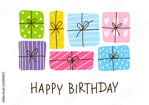 Birthday greeting card with color gift boxes