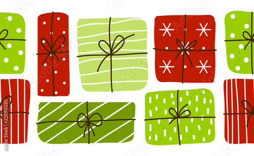 Seamless border with color gift boxes