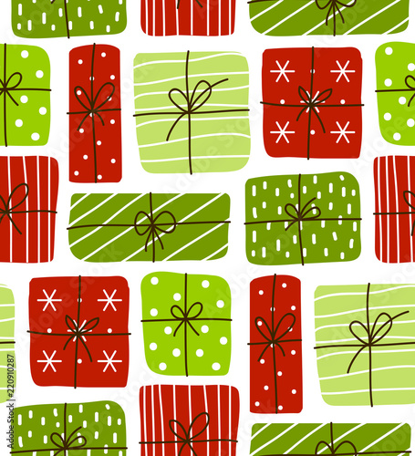 Seamless pattern with color gift boxes