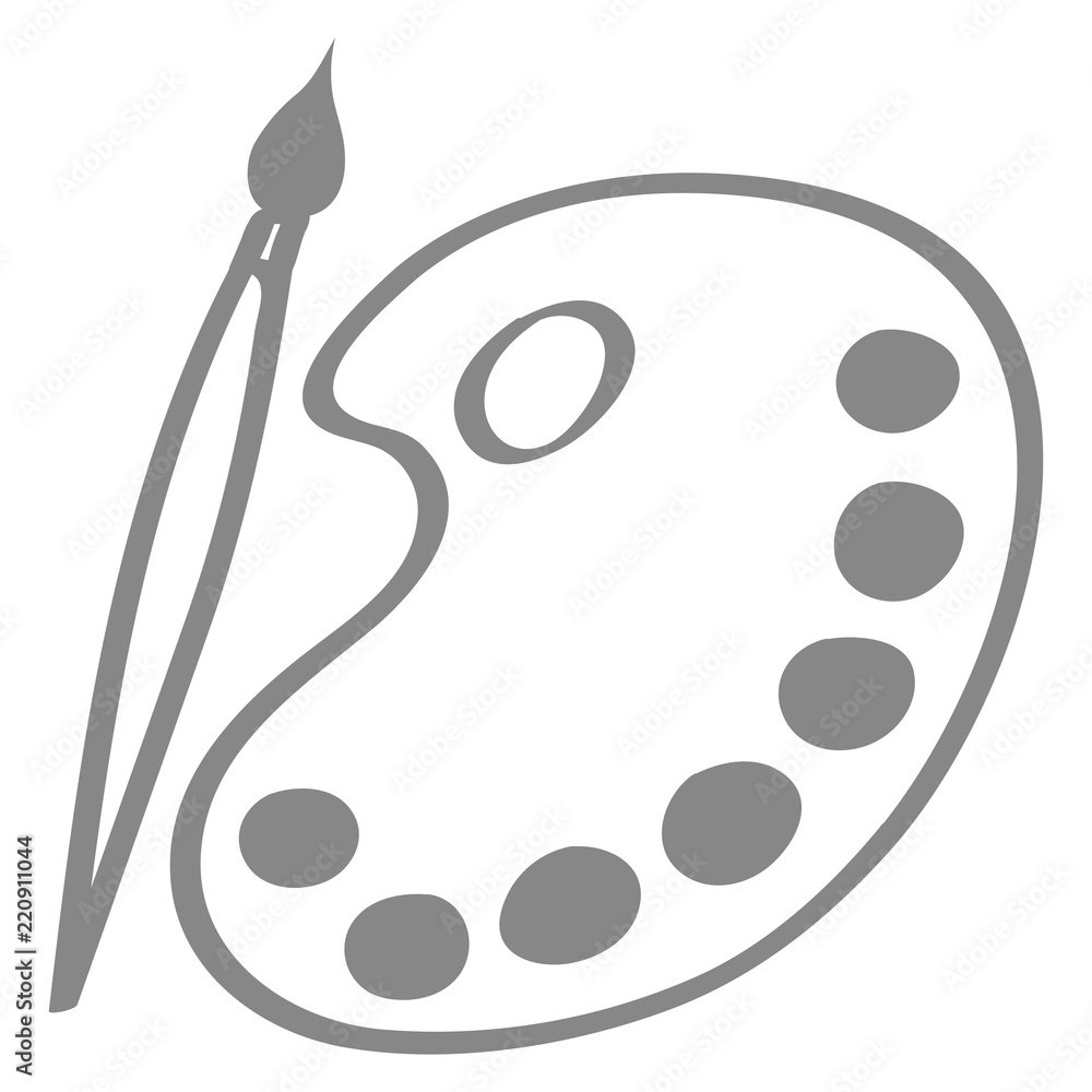 Handgezeichnete Palette mit Pinsel in grau