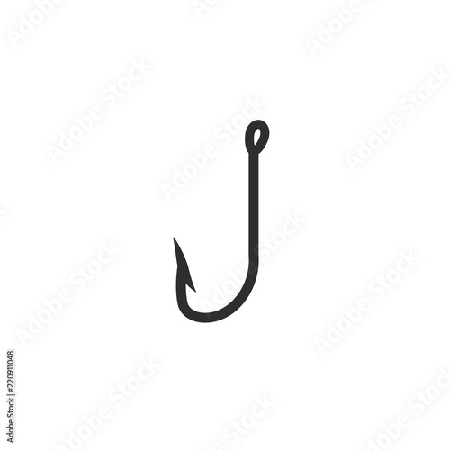 Fishing hook vector icon, black fishhook isolated
