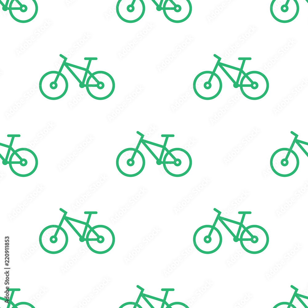 Fototapeta premium Seamless bike pattern. Green line bicycle background