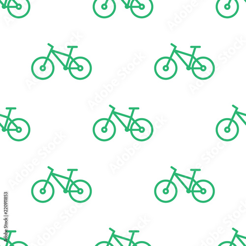 Seamless bike pattern. Green line bicycle background