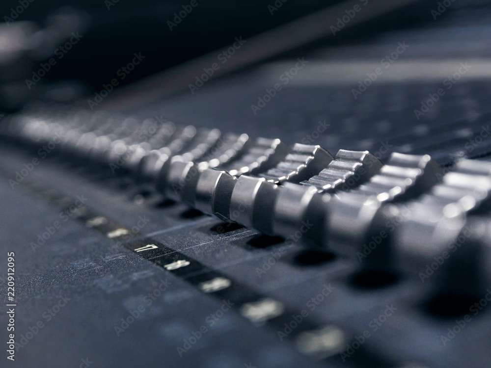 Music Mixer Control Panel In Recording Studio Closeup