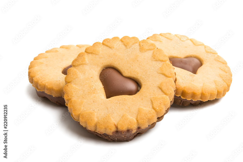 biscuits with chocolate heart isolated