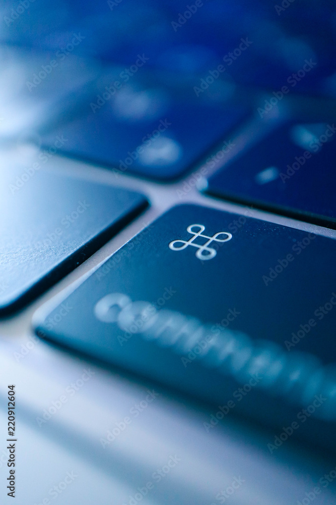 Abstract blue command button macro view. Technology, communication and business concept. Abstract blue command button macro view. Technology, communication and business concept.