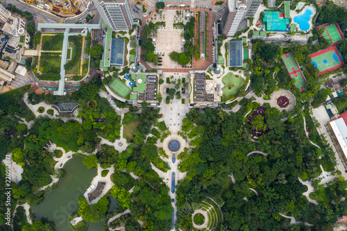 Top view of urban city park