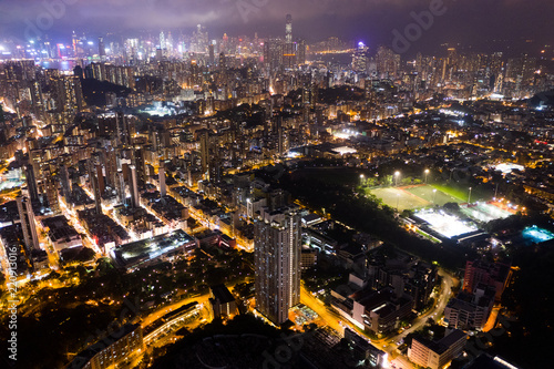 Aerial view of Hong Kong residential downtown at night