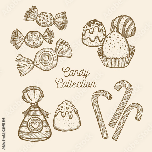 Candy set. Hand drawn in a graphic style. Vector illustration on white background