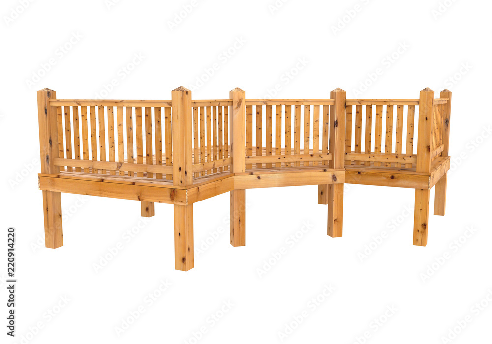 3D render. Illustration of spruce wood terrace, porch or balcony. Isolated on white backgroud 3D render. Illustration of spruce wood terrace, porch or balcony. Isolated on white backgroud