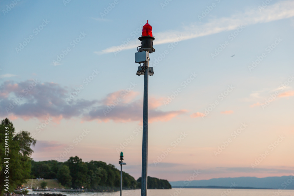 Red and Green Navigation Lights Landmarks to Signal Breakwaters. Red and Green Navigation Lights Landmarks to Signal Breakwaters.