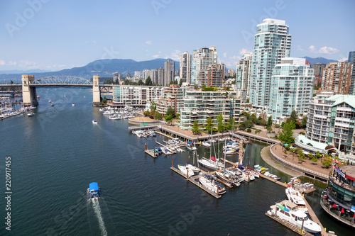 Vancouver  BC  Canada - August 5  2018  Aerial view of False Creek during a sunny summer day.