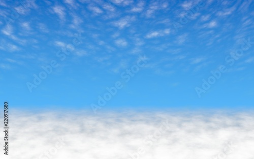 Blue sky background with white clouds. Cumulus white clouds in the clear blue sky in the morning. 3D illustration