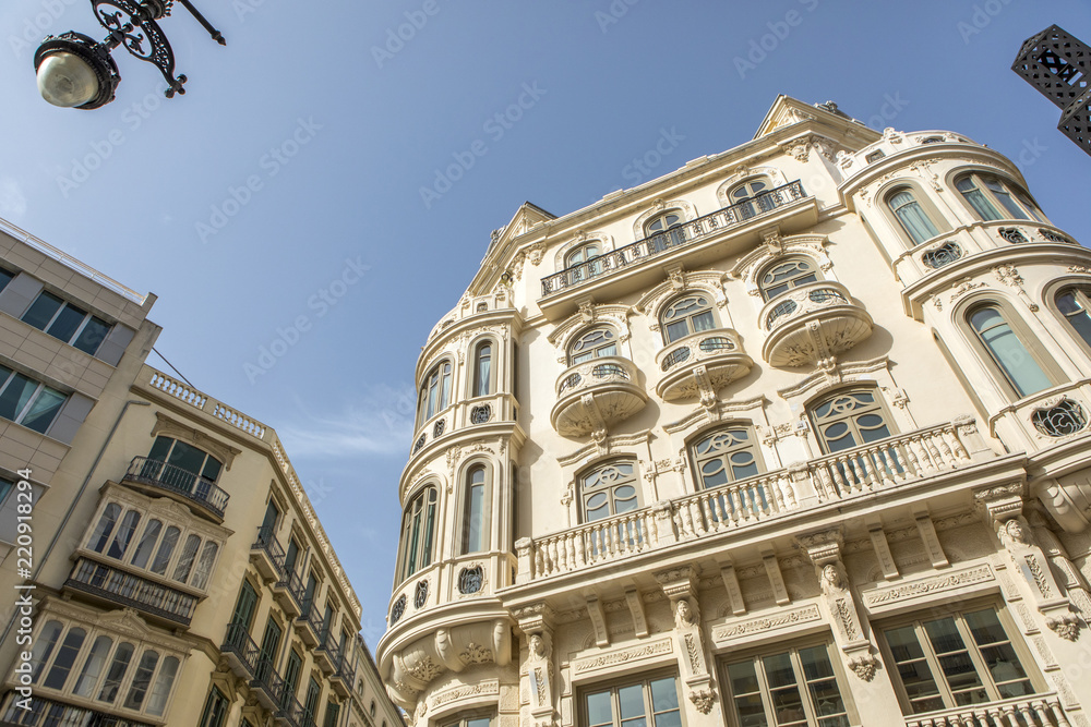 Beautiful modernist building from XX century in the city center of Malaga, Spain.