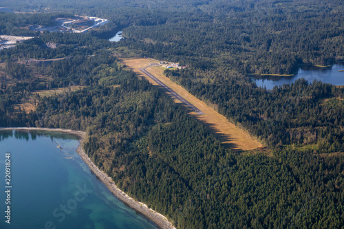 Aerial view of a small Airport on Texada Island, Powell River, Sunshine Coast, BC, Canada. © edb3_16