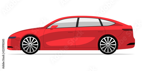 Modern EV car in flat style. Side view of electric vehicle isolated on white background