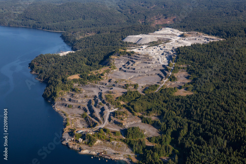 Aerial view of Coal Mining Industry on Texada Island, Powell River, Sunshine Coast, BC, Canada. photo