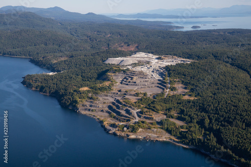 Aerial view of Coal Mining Industry on Texada Island, Powell River, Sunshine Coast, BC, Canada. photo