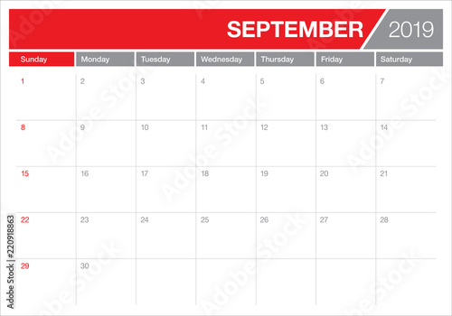 September 2019 desk calendar vector illustration