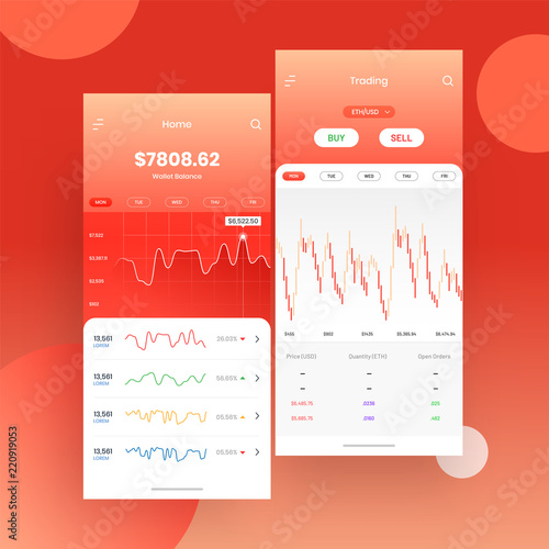 Cryptocurrencies trading, and exchange UI or UX concept for Mobile Apps. photo