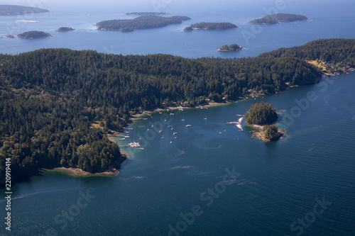 Fototapeta Naklejka Na Ścianę i Meble -  Aerial view of Keats Island during a sunny summer day. Located in Howe Sound, Northwest of Vancouver, BC, Canada.