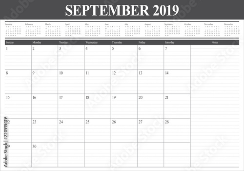 September 2019 desk calendar vector illustration