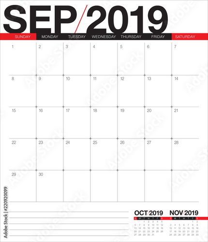 September 2019 desk calendar vector illustration