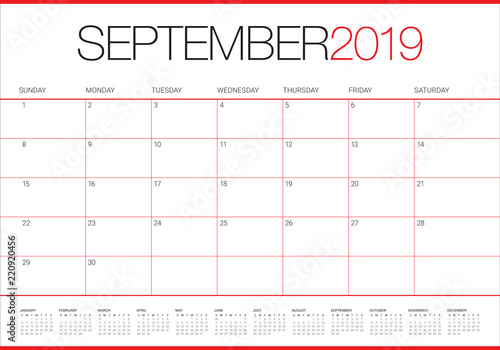 September 2019 desk calendar vector illustration