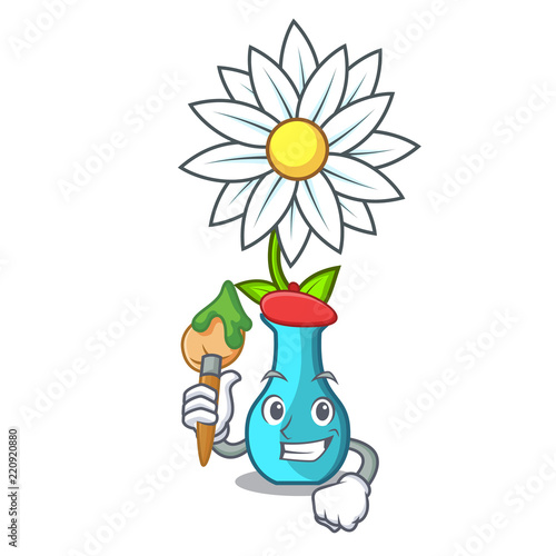 Artist vase with bouquet of beautiful cartoon