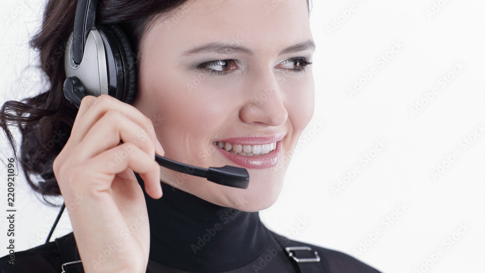 closeup.portrait of an employee call center closeup.portrait of an employee call center